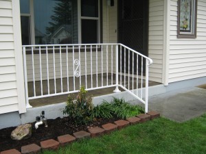41 White ornamental iron railing, Woodburn, Oregon