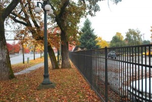 338- Commercial ornamental iron fence- Mission Mill, Salem, Oregon
